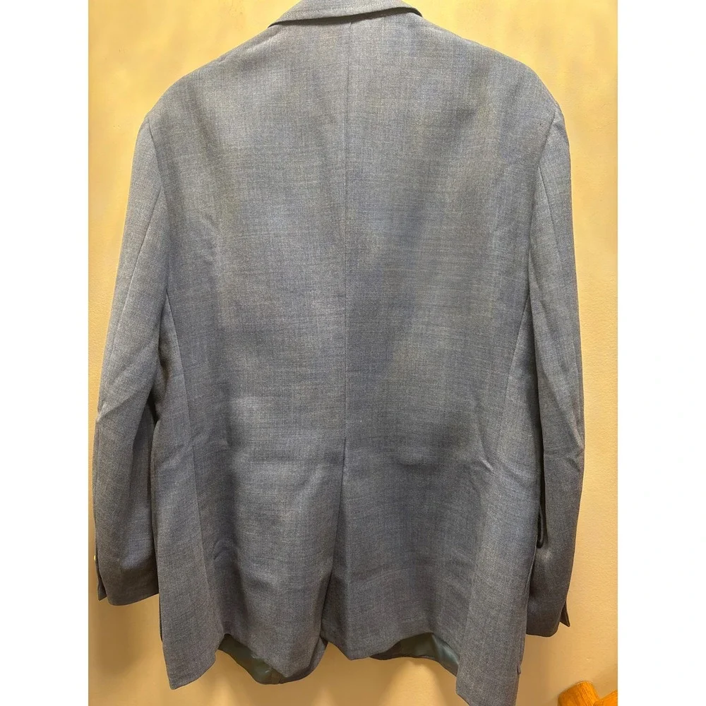 Stanley Blacker Blazer Men 38.5L Light Blue Gold Crest Button Preppy Sport Coat